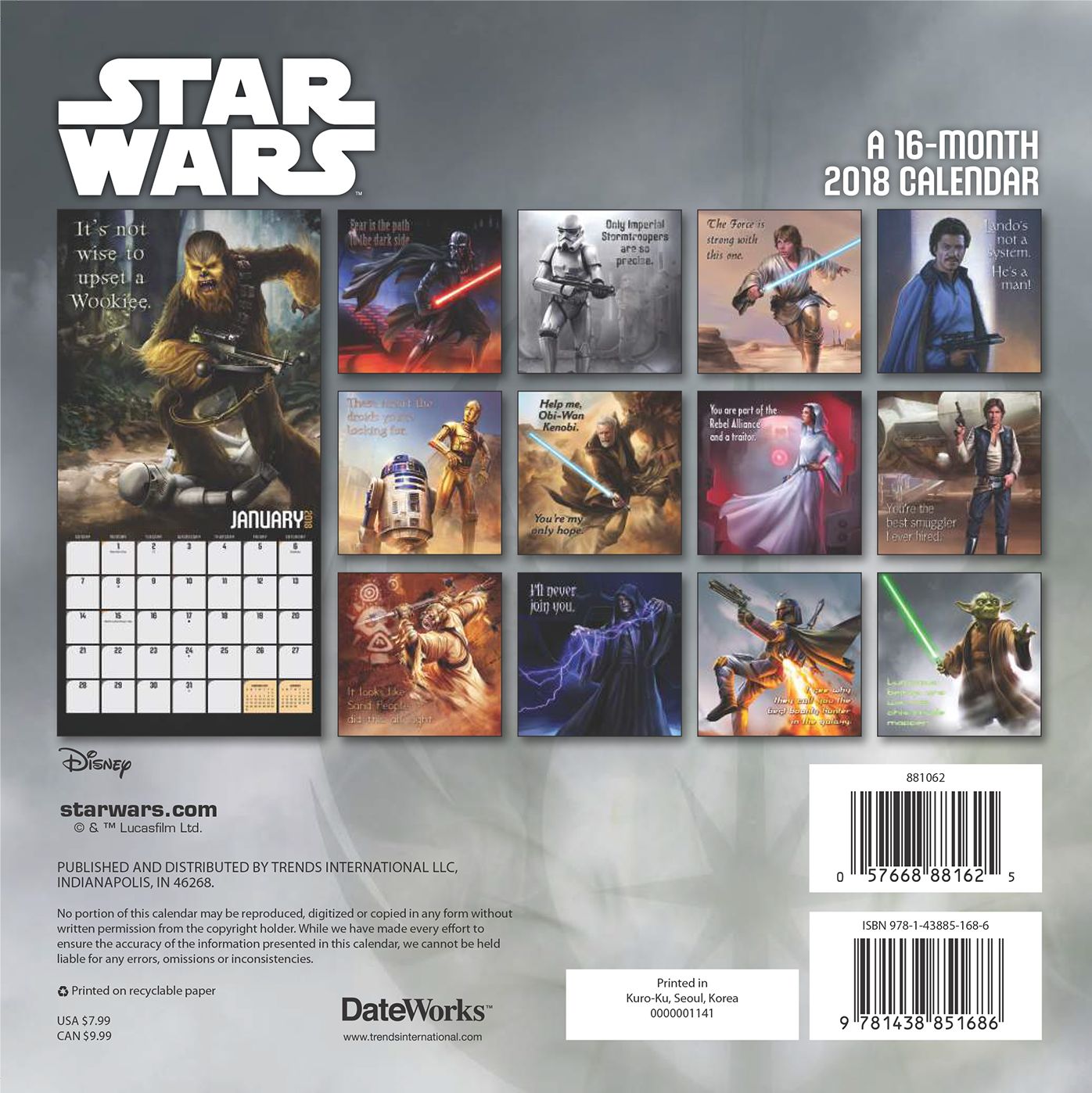 2018 STAR WARS SAGA MINI WALL CALENDAR