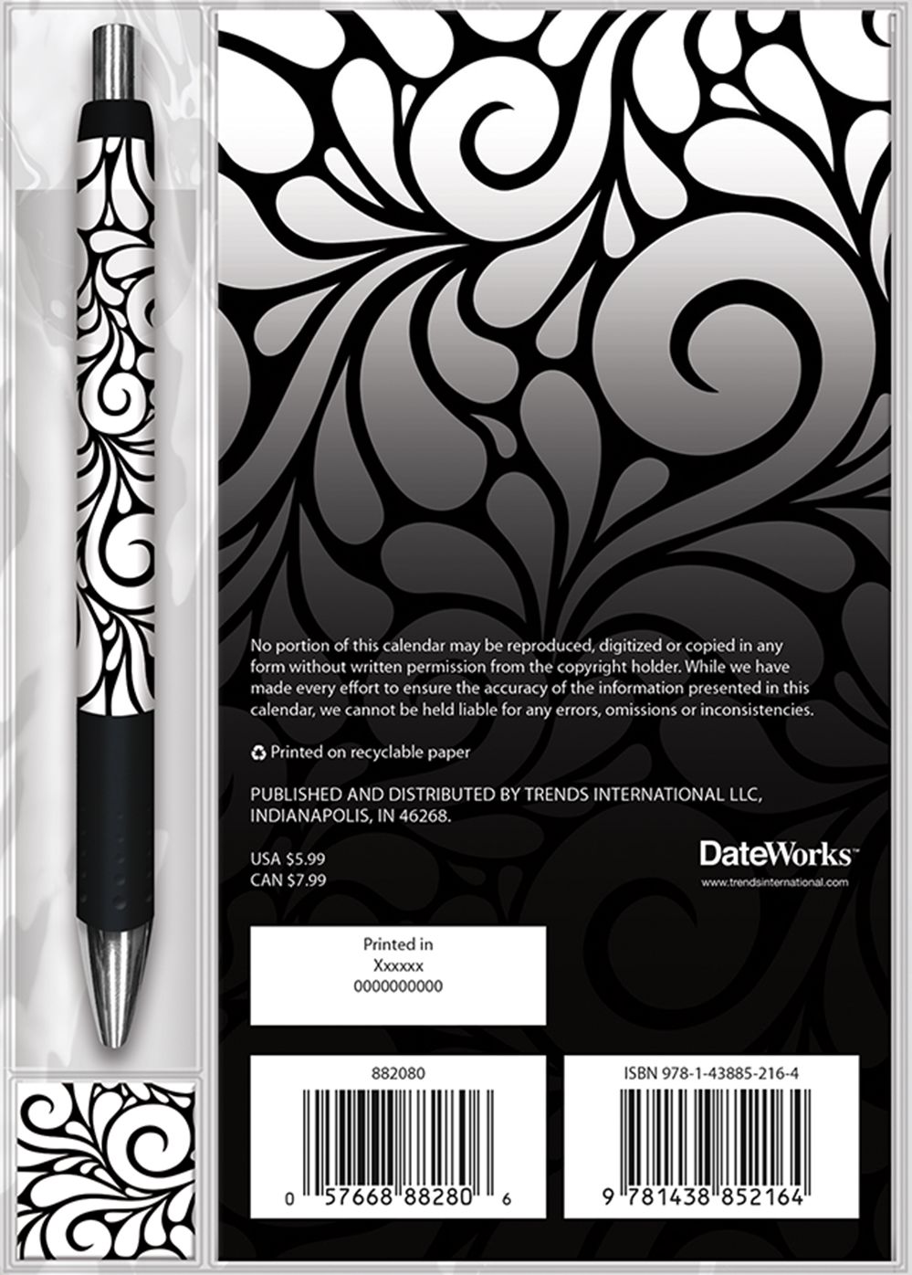 2018 BLACK & WHITE SWIRLS POCKET PLANNER