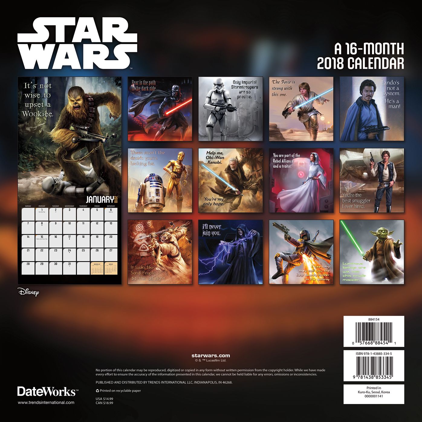 2018 STAR WARS SAGA WALL CALENDAR
