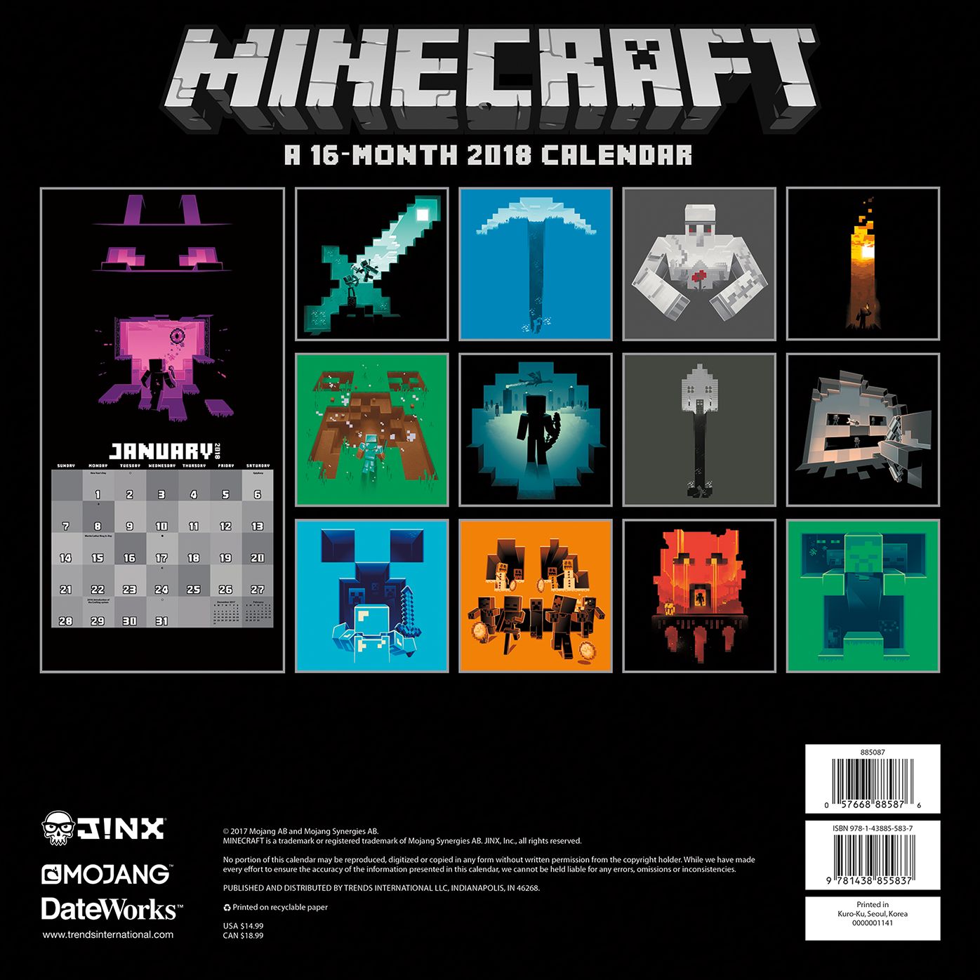 2018 MINECRAFT WALL CALENDAR