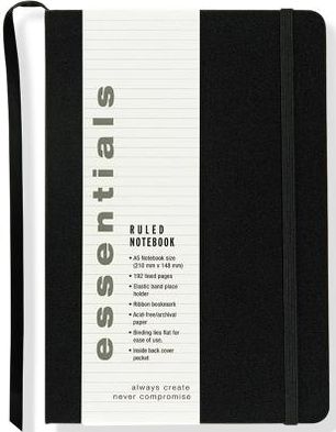 Essentials Large Black Ruled Notebook, A5 Size