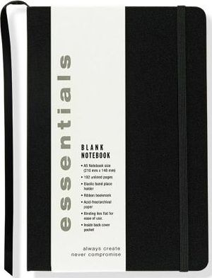 Essentials Large Black Blank Notebook : A5 Size
