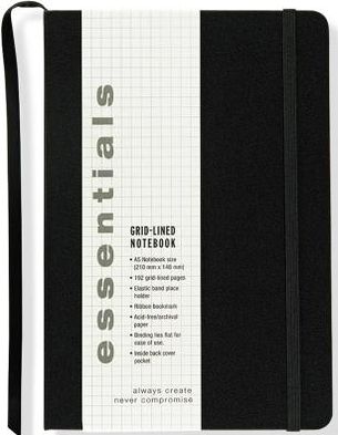 Essentials Large Black Grid-lined Notebook, A5 Size