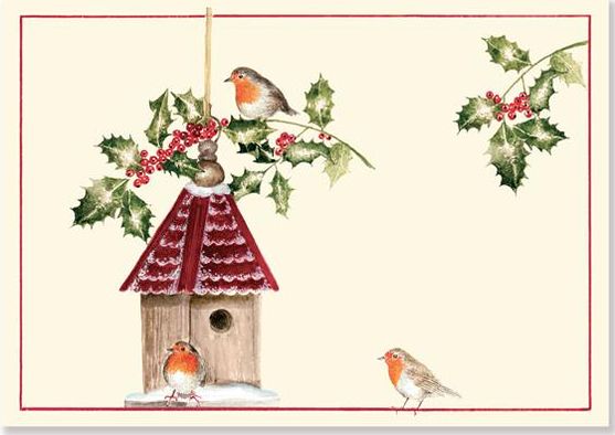 Birdhouse With Holly Christmas Boxed Card