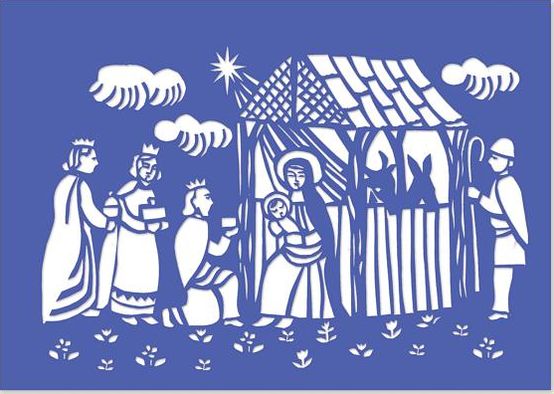 Woodcut Manger Laser Cut Christmas Boxed Card