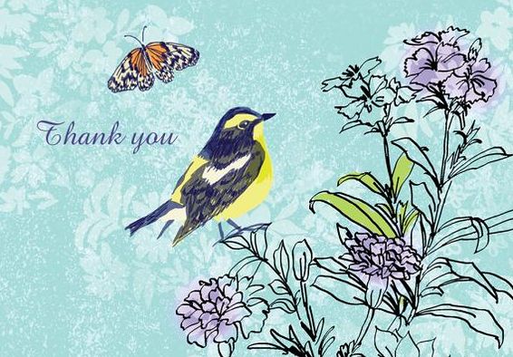 Summer Songbirds Thank You Note Card Set of 14