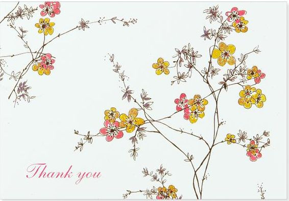 Flowering Vines Thank You Note Card Set of 14