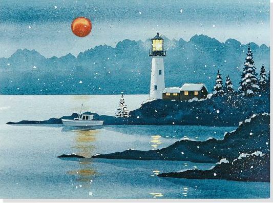 Snowy Lighthouse Christmas Boxed Card