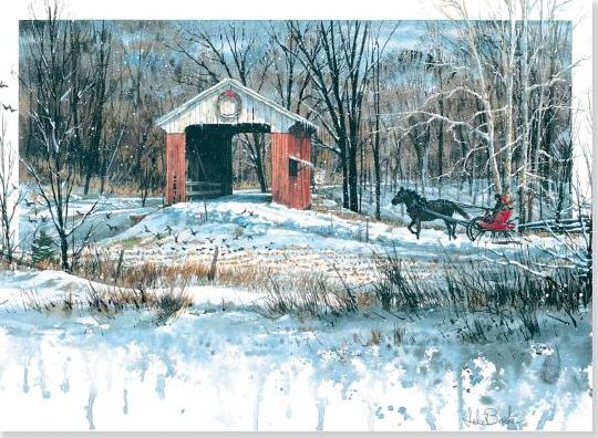 Covered Bridge In Winter Christmas Boxed Card