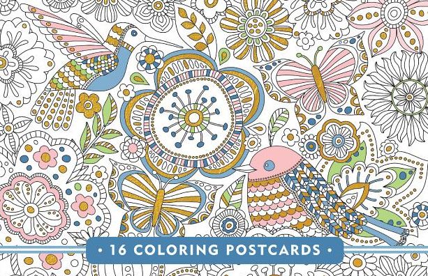 Blooms, Birds, & Butterflies Coloring Postcards