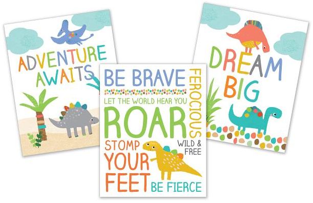 Dinosaurs Art Prints (Ready to Frame. Set of 3 Prints.)