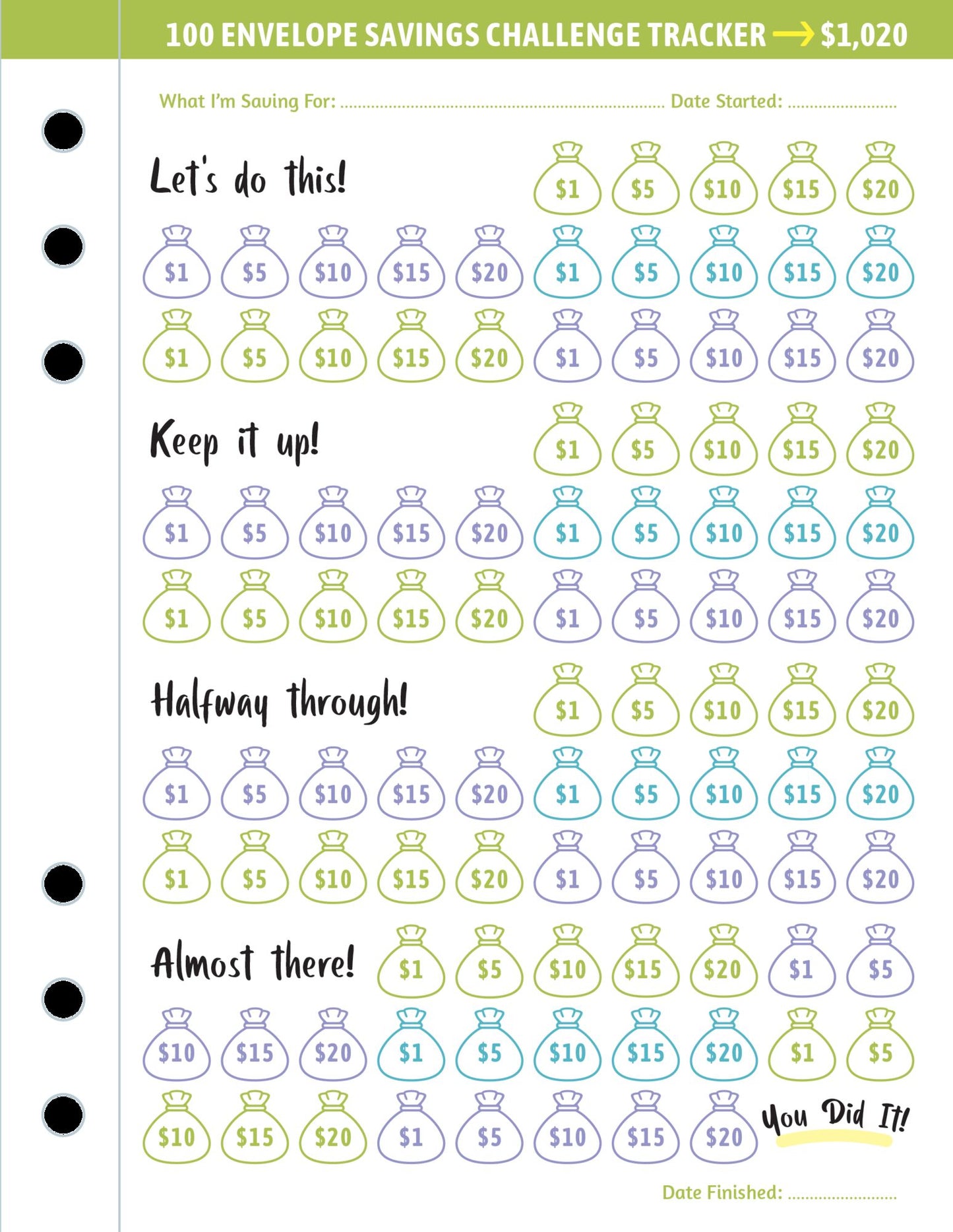 My 100 Envelope Savings Challenge Binder (Removable Cover Band for Security)