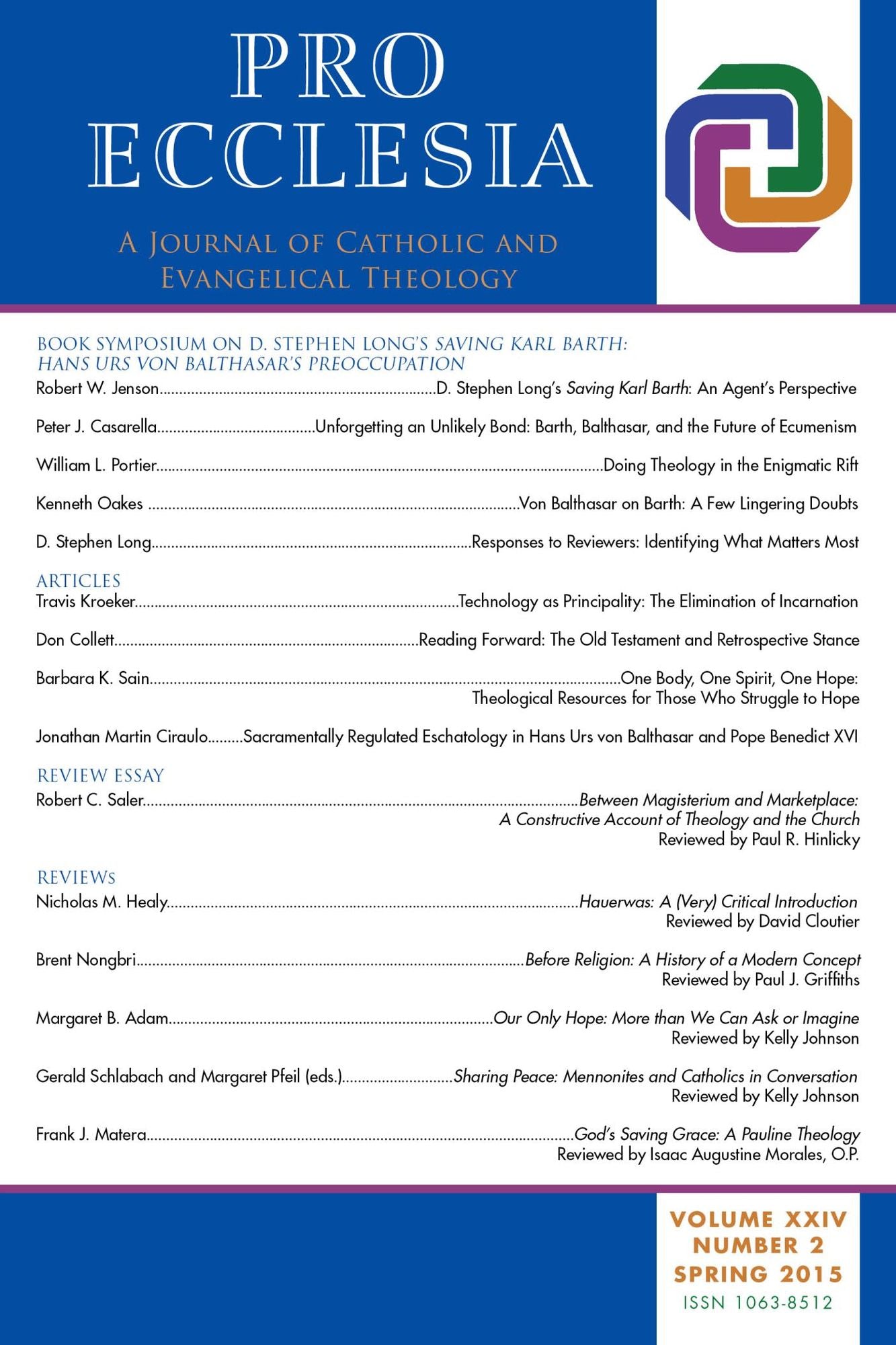 Pro Ecclesia Vol 24-N2: A Journal of Catholic and Evangelical Theology