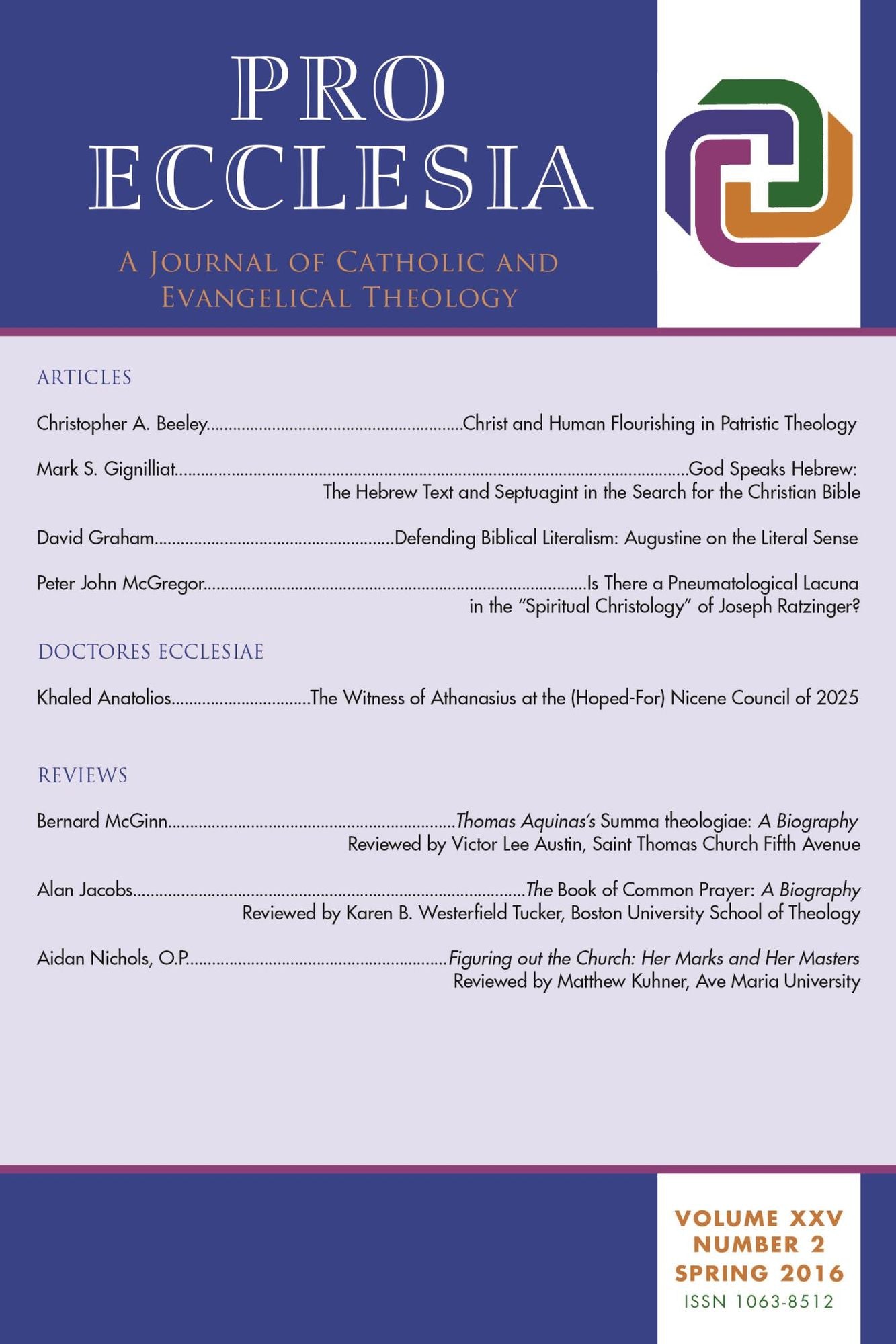 Pro Ecclesia Vol 25-N2: A Journal of Catholic and Evangelical Theology