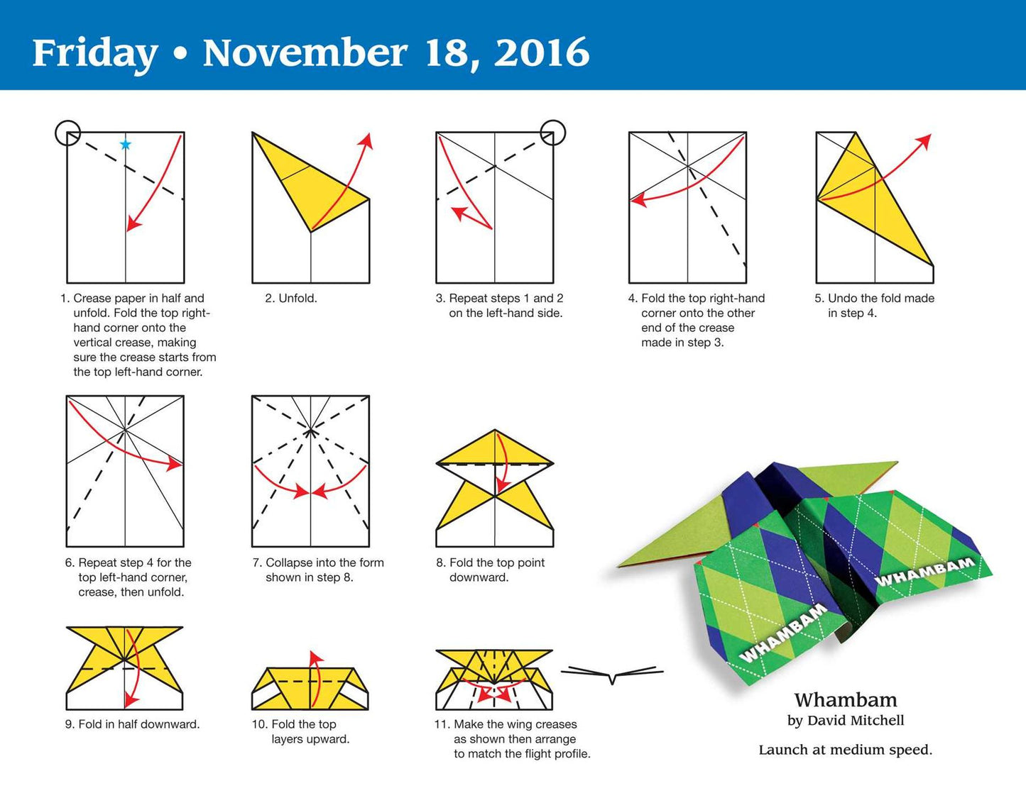 2016 Paper Airplane Fold-a-Day Day-to-Day Calendar