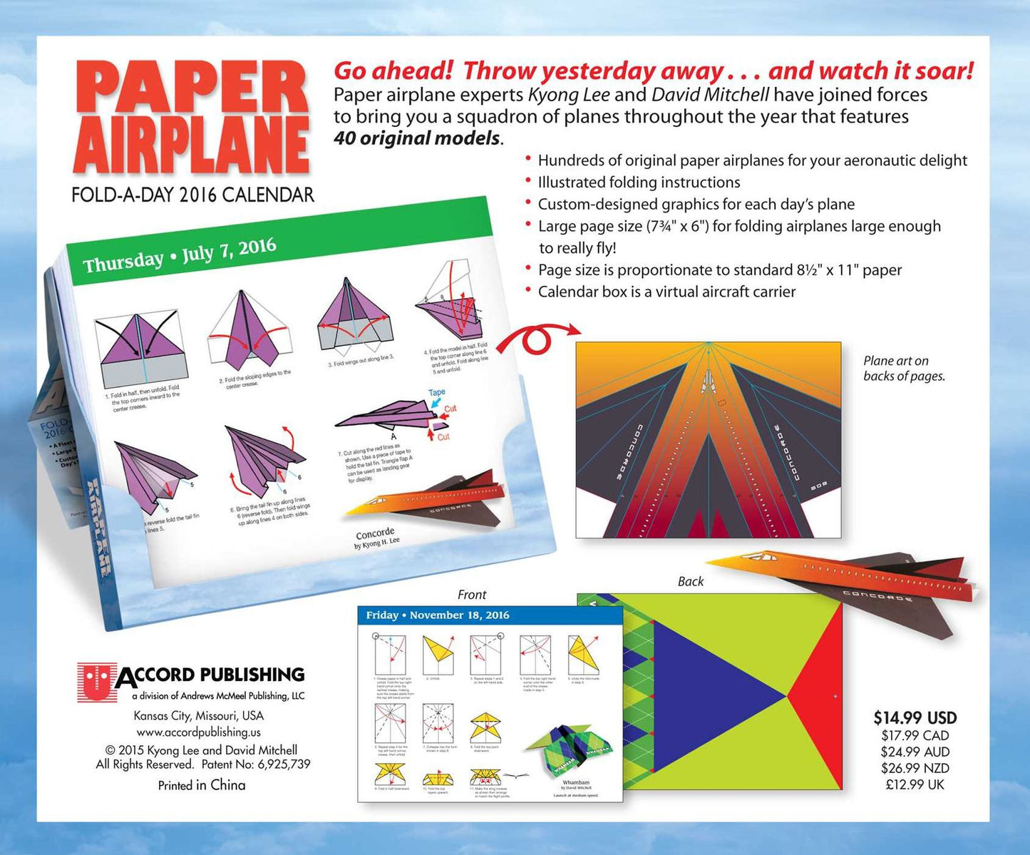 2016 Paper Airplane Fold-a-Day Day-to-Day Calendar