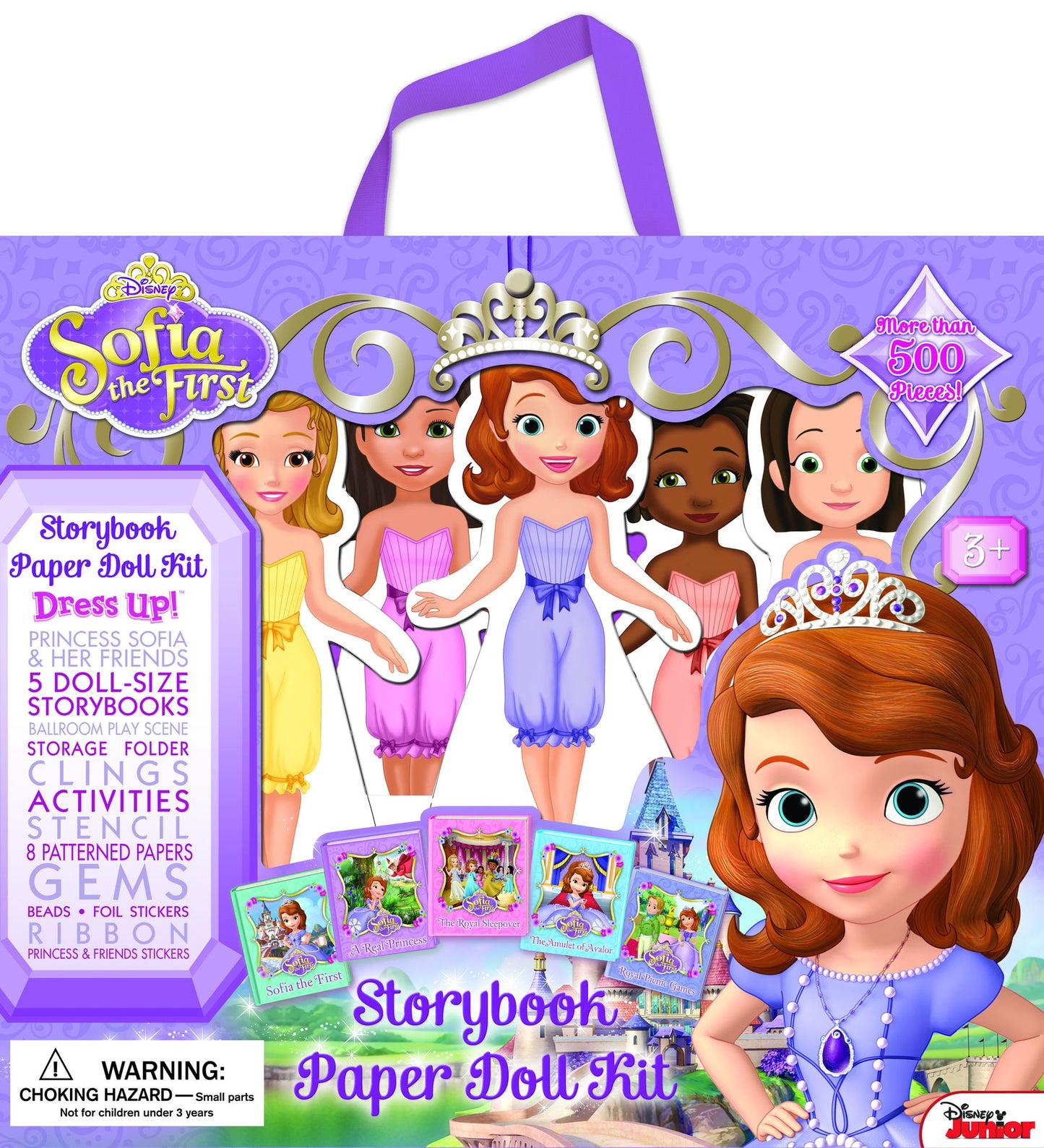 Sofia the First Storybook Paper Doll Kit: Dress Up! Princess Sofia & her friends, 5 doll-size storybooks, Ballroom play scene, Storage Folder, Clings, Stencils, Patterned Paper, Gems, Beads, Stickers, Ribbons
