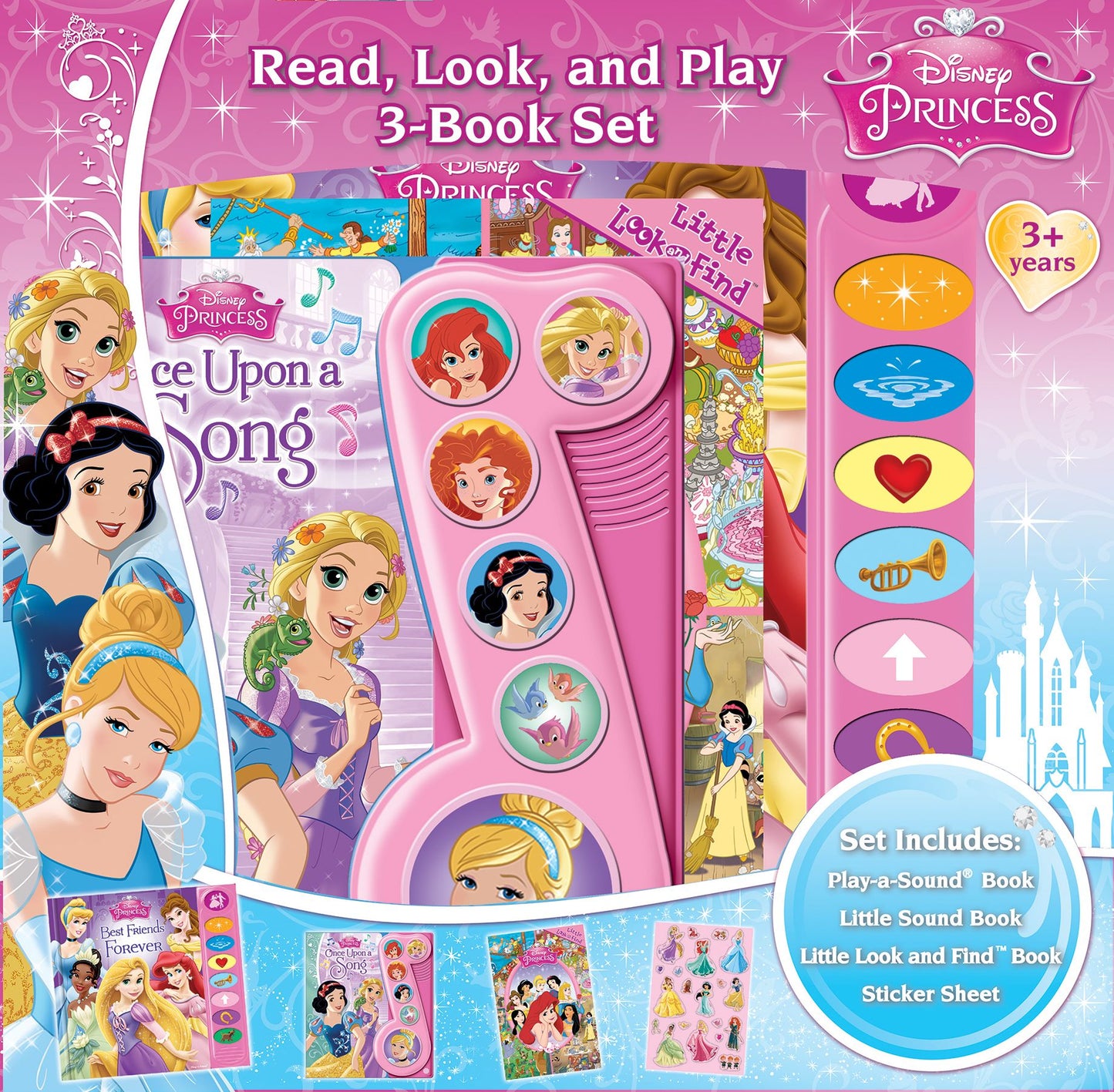Disney Princess Read, Look, and Play 3-Book Set: Set Includes: Play-a-Sound? Book, Little Sound Book, Little Look and Find? Book and Sticker Sheet