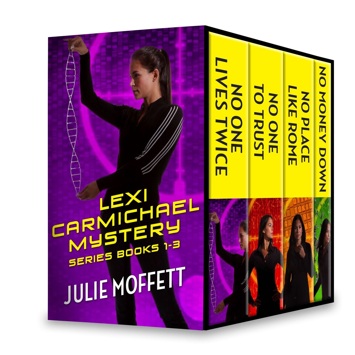 Julie Moffett's Lexi Carmichael Mystery Series Books 1-3: No One Lives TwiceNo One To TrustNo Money DownNo Place Like Rome