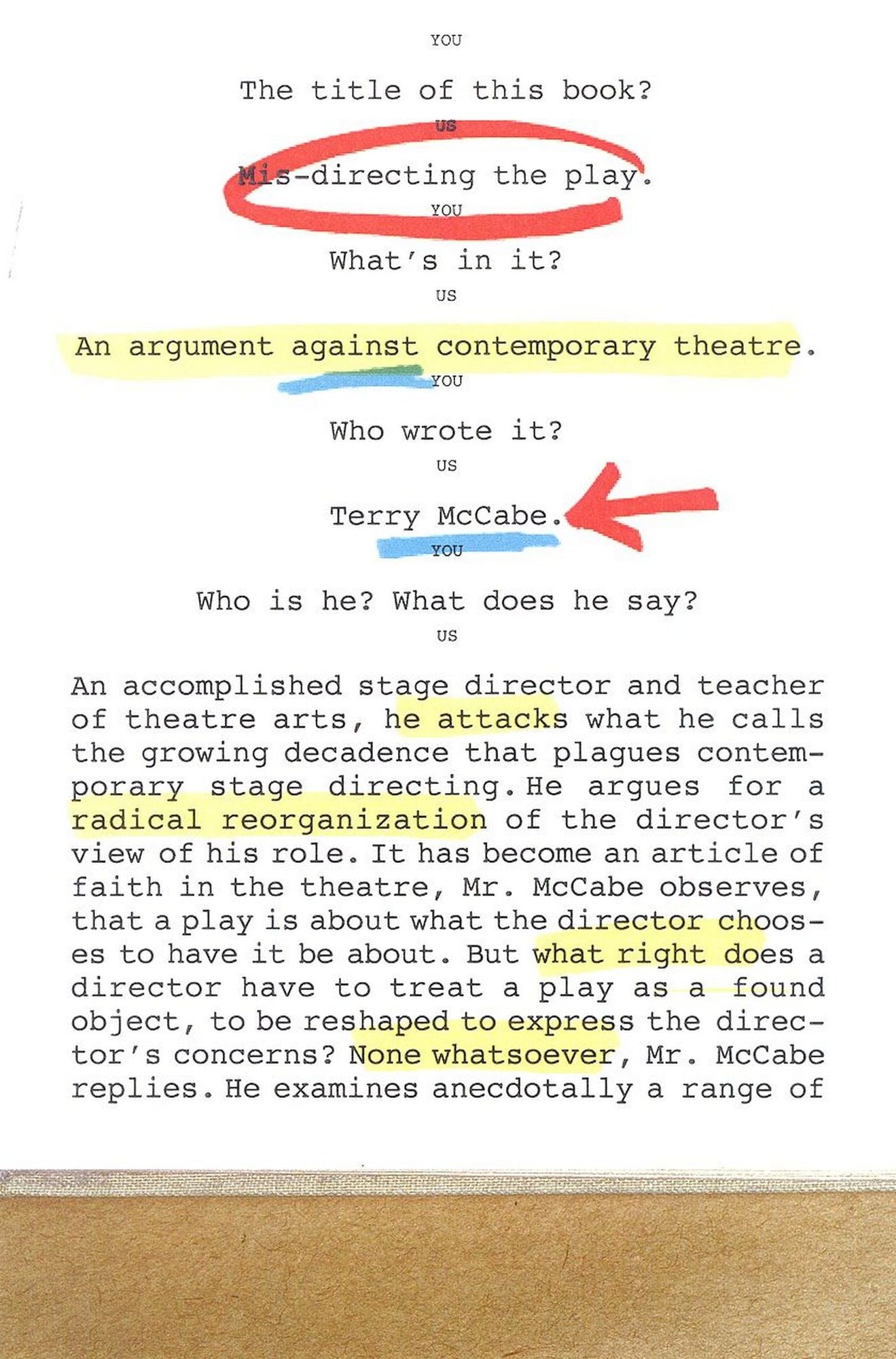 Mis-directing the Play: An Argument Against Contemporary Theatre
