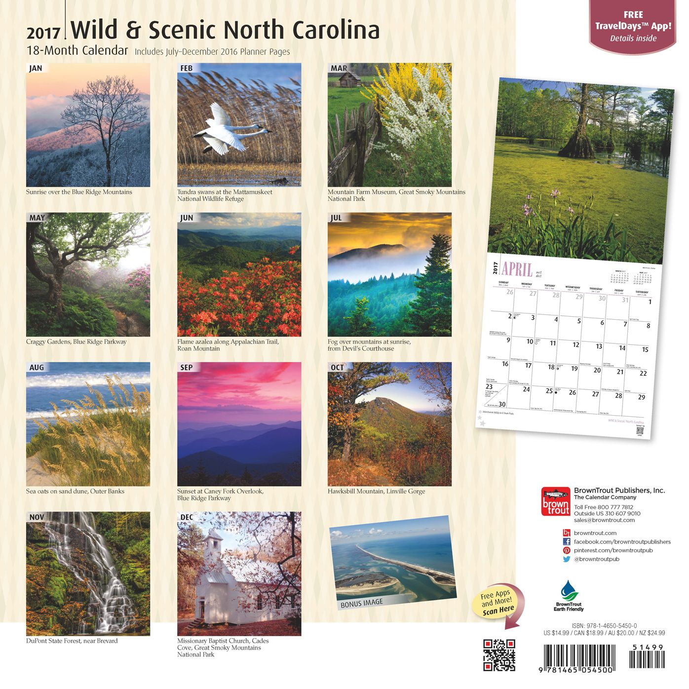 2017 North Carolina, Wild & Scenic Wall Calendar