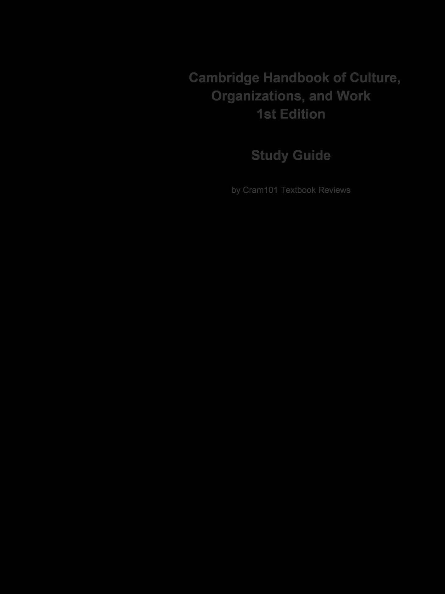 e-Study Guide for: Cambridge Handbook of Culture, Organizations, and Work by Rabi Bhagat, ISBN 9780521877428
