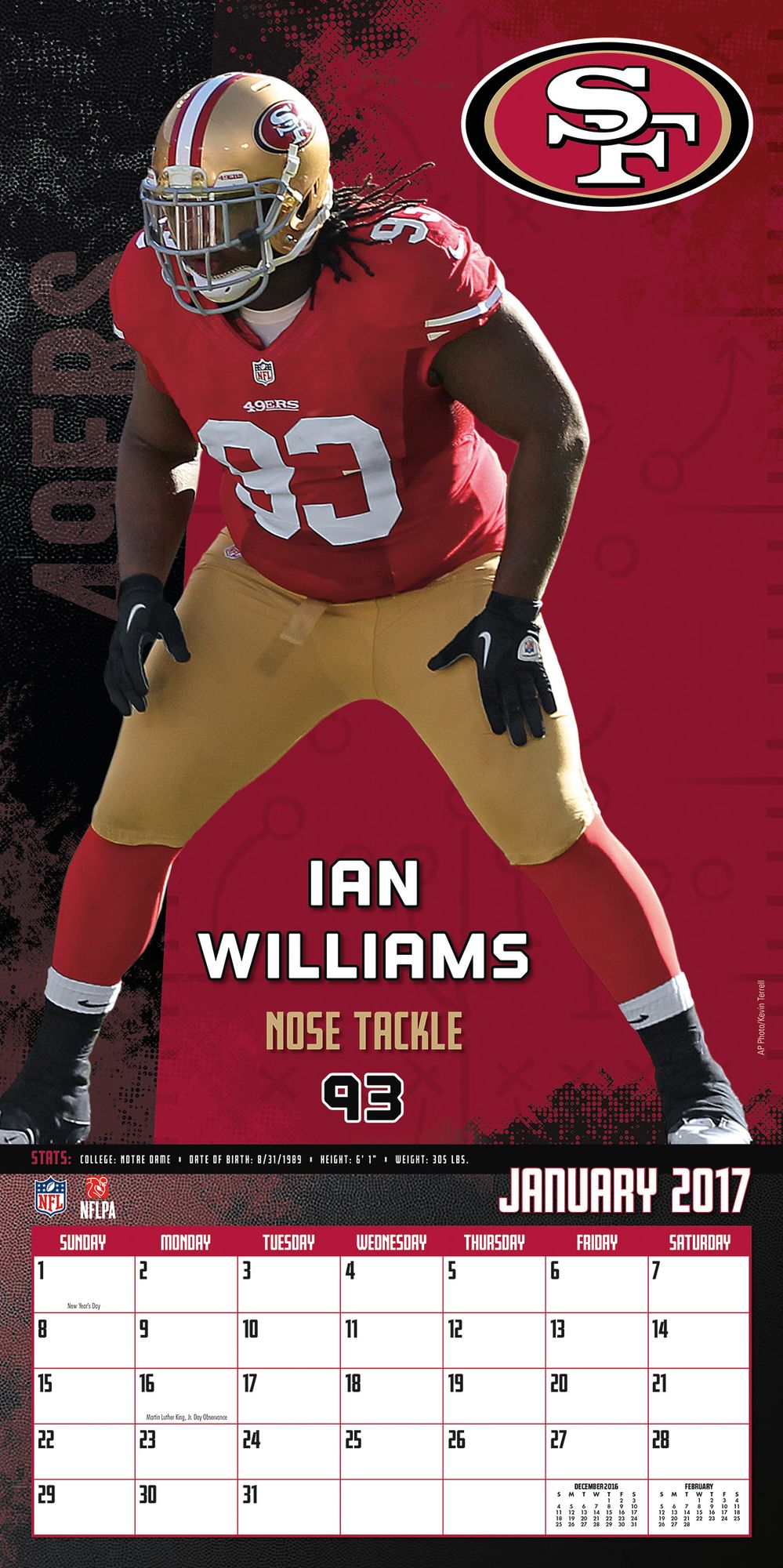 2017 12X12 Team Wall Calendar San Francisco 49Ers