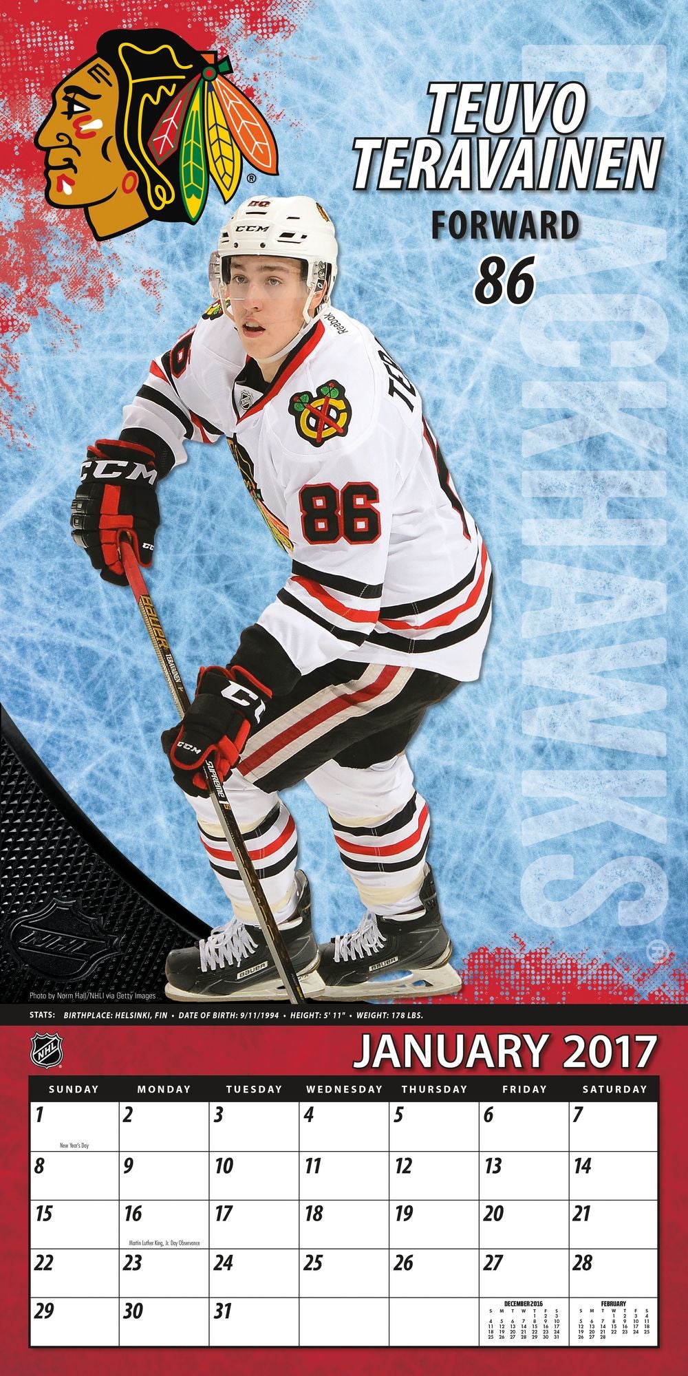 2017 12X12 Team Wall Calendar Chicago Blackhawks