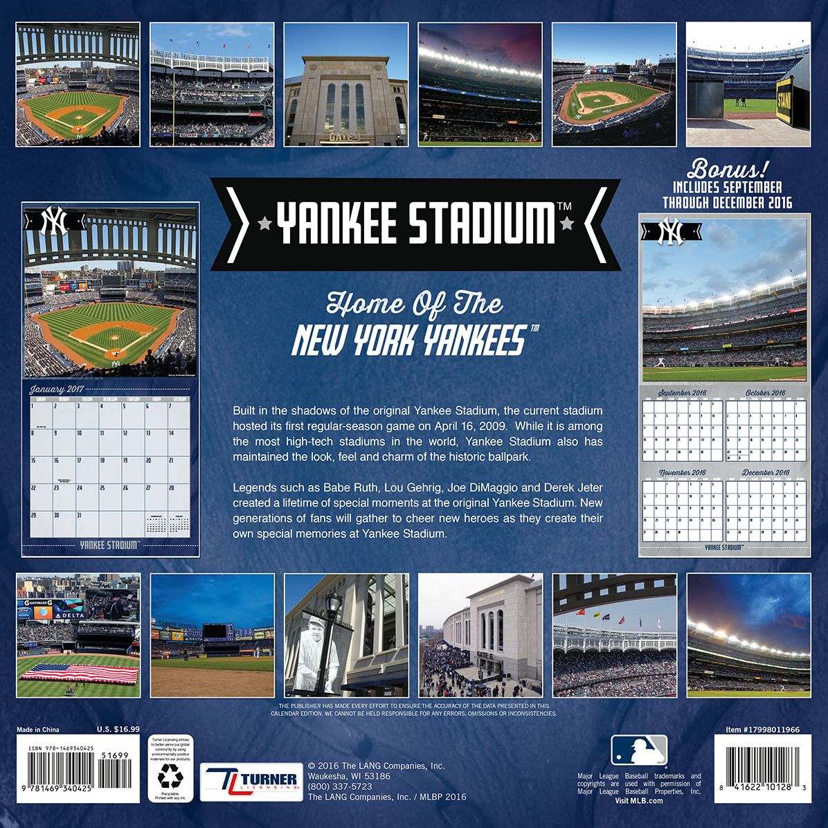 2017 12X12 Wall Calendar New York Yankees Yankee Stadium