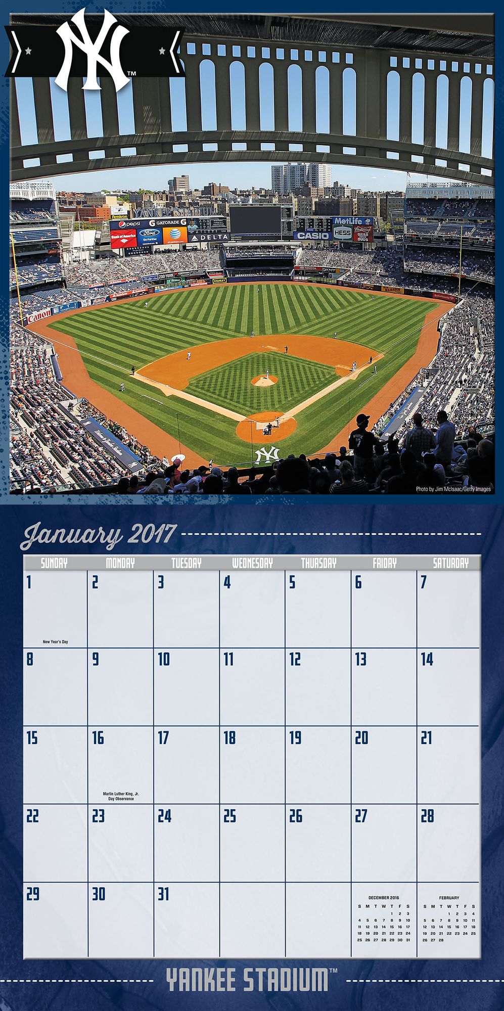 2017 12X12 Wall Calendar New York Yankees Yankee Stadium