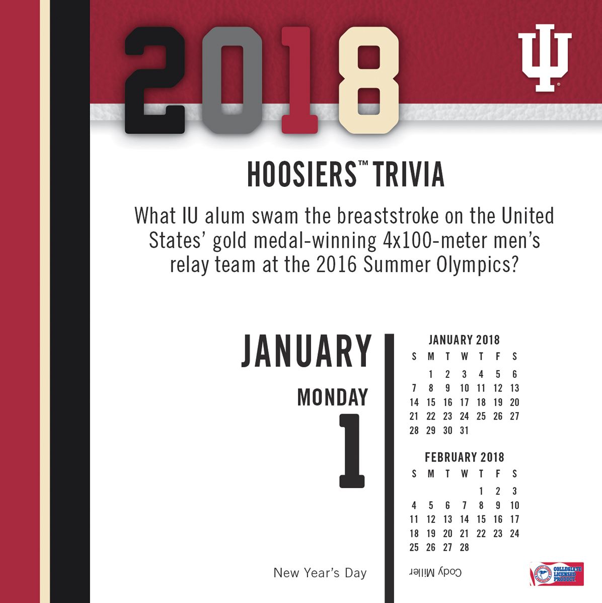 2018 INDIANA HOOSIERS BOX CALENDAR