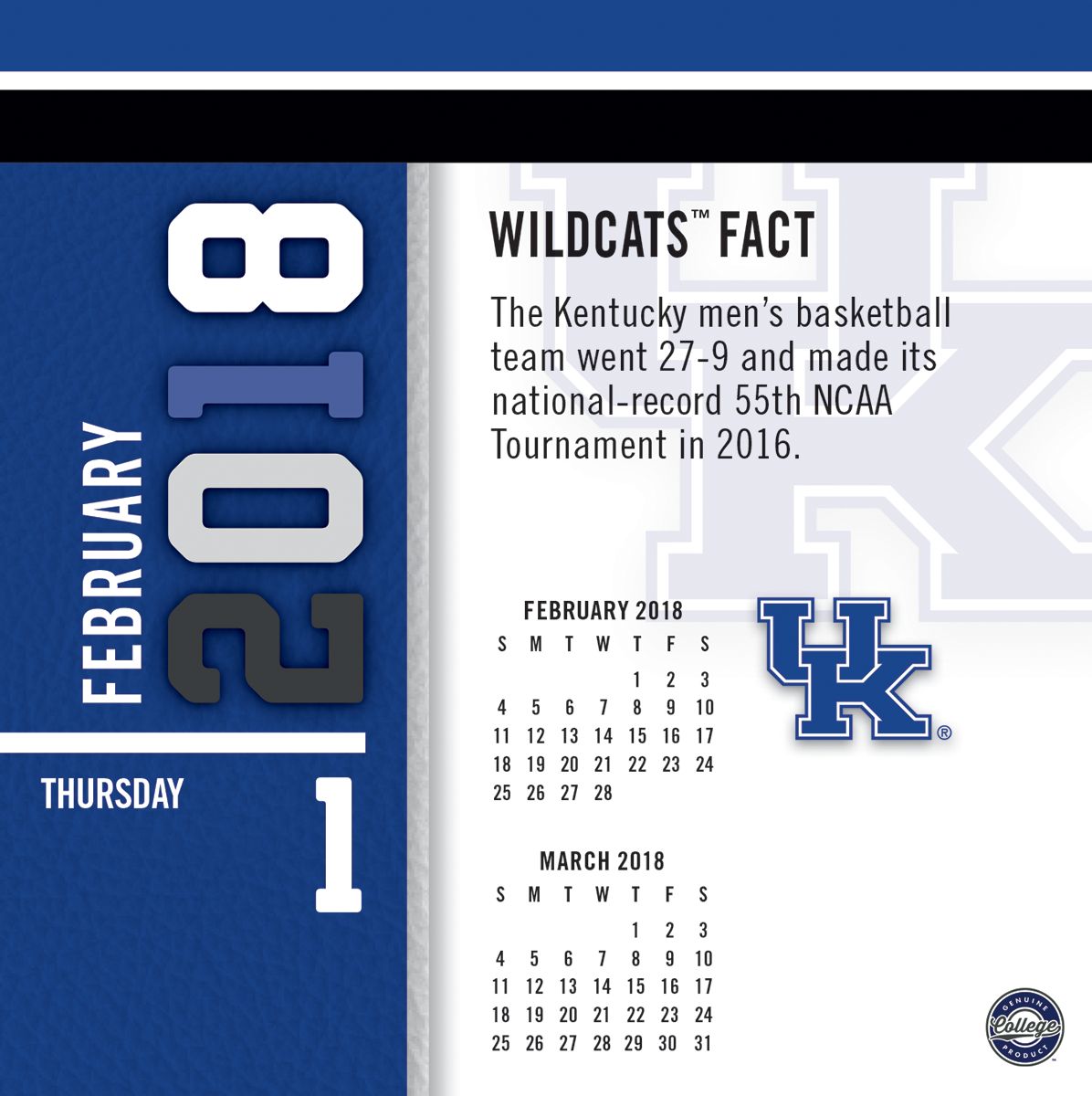 2018 KENTUCKY WILDCATS BOX CALENDAR