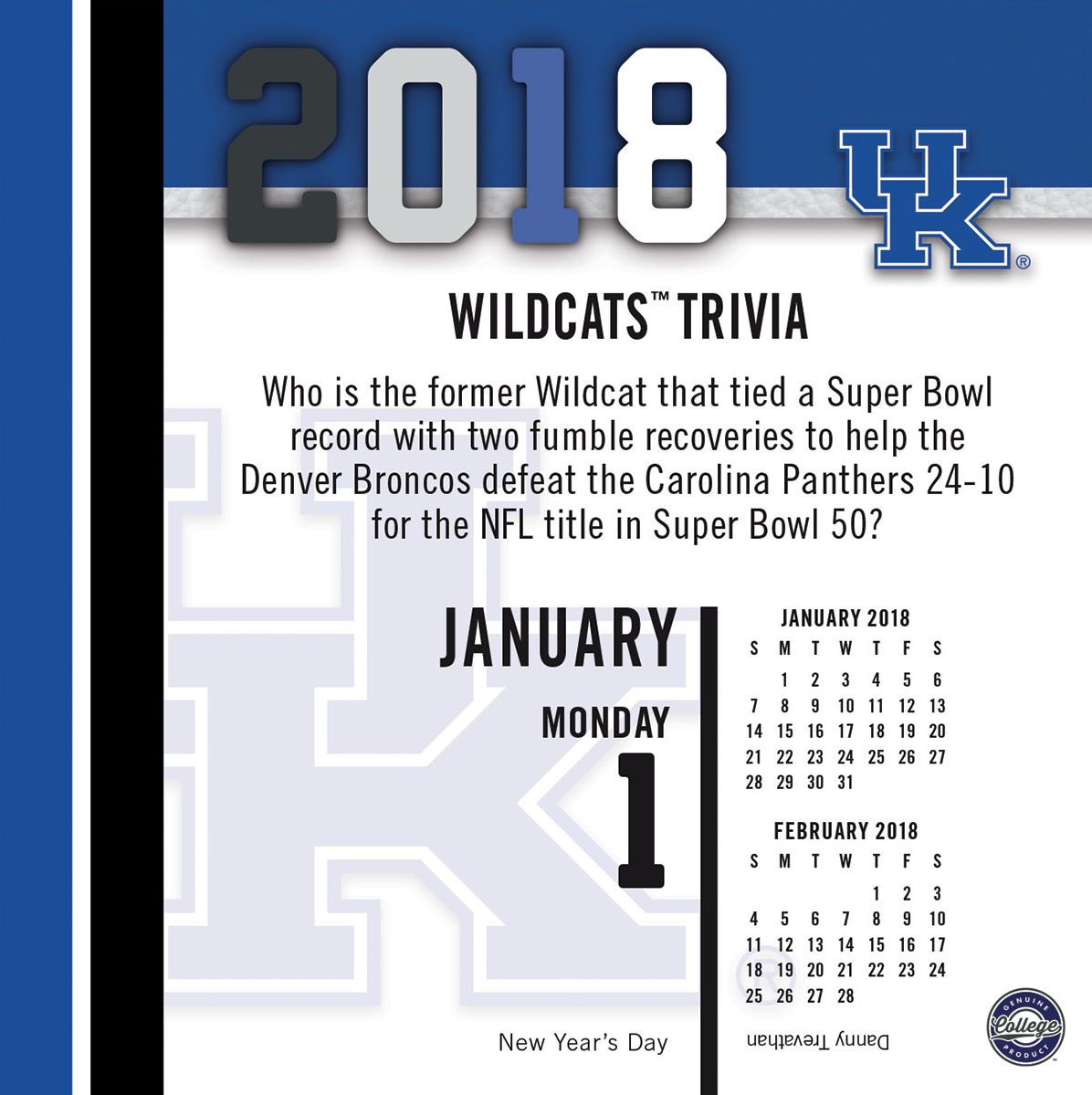 2018 KENTUCKY WILDCATS BOX CALENDAR