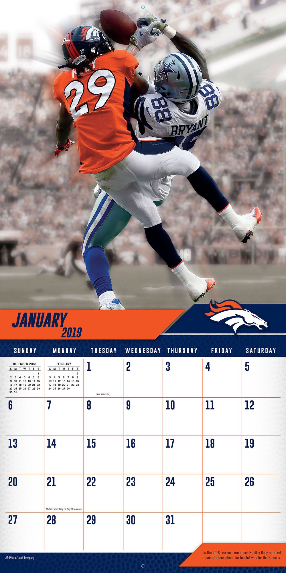 Denver Broncos 2019 12x12 Team Wall Calendar