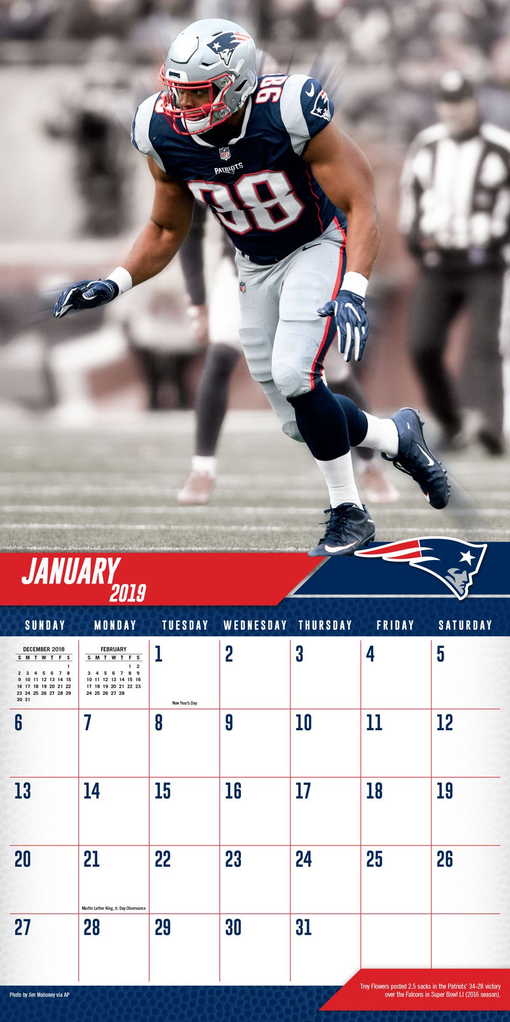 New England Patriots 2019 12x12 Team Wall Calendar