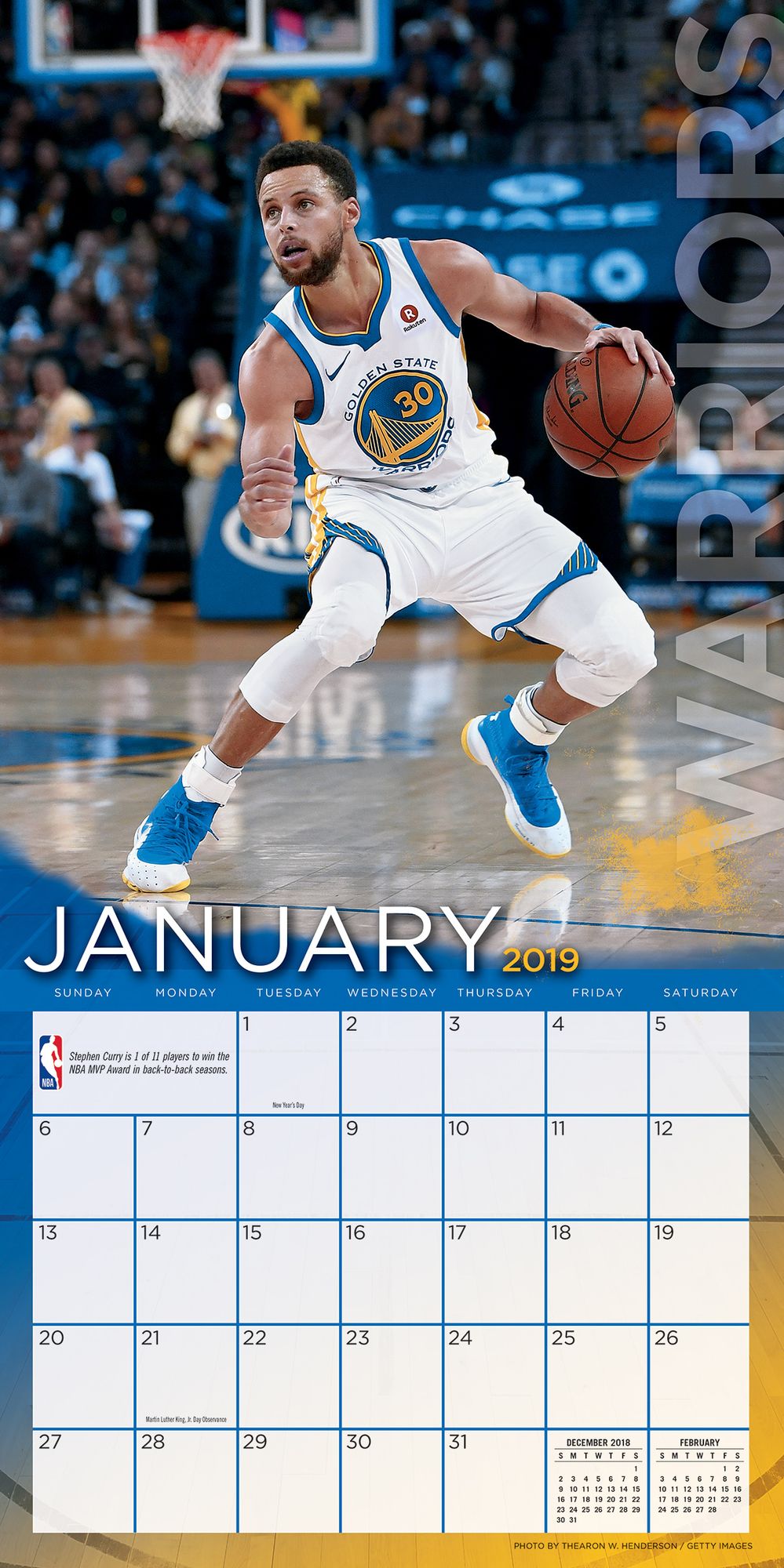 Golden State Warriors Stephen Curry 2019 12x12 Player Wall Calendar