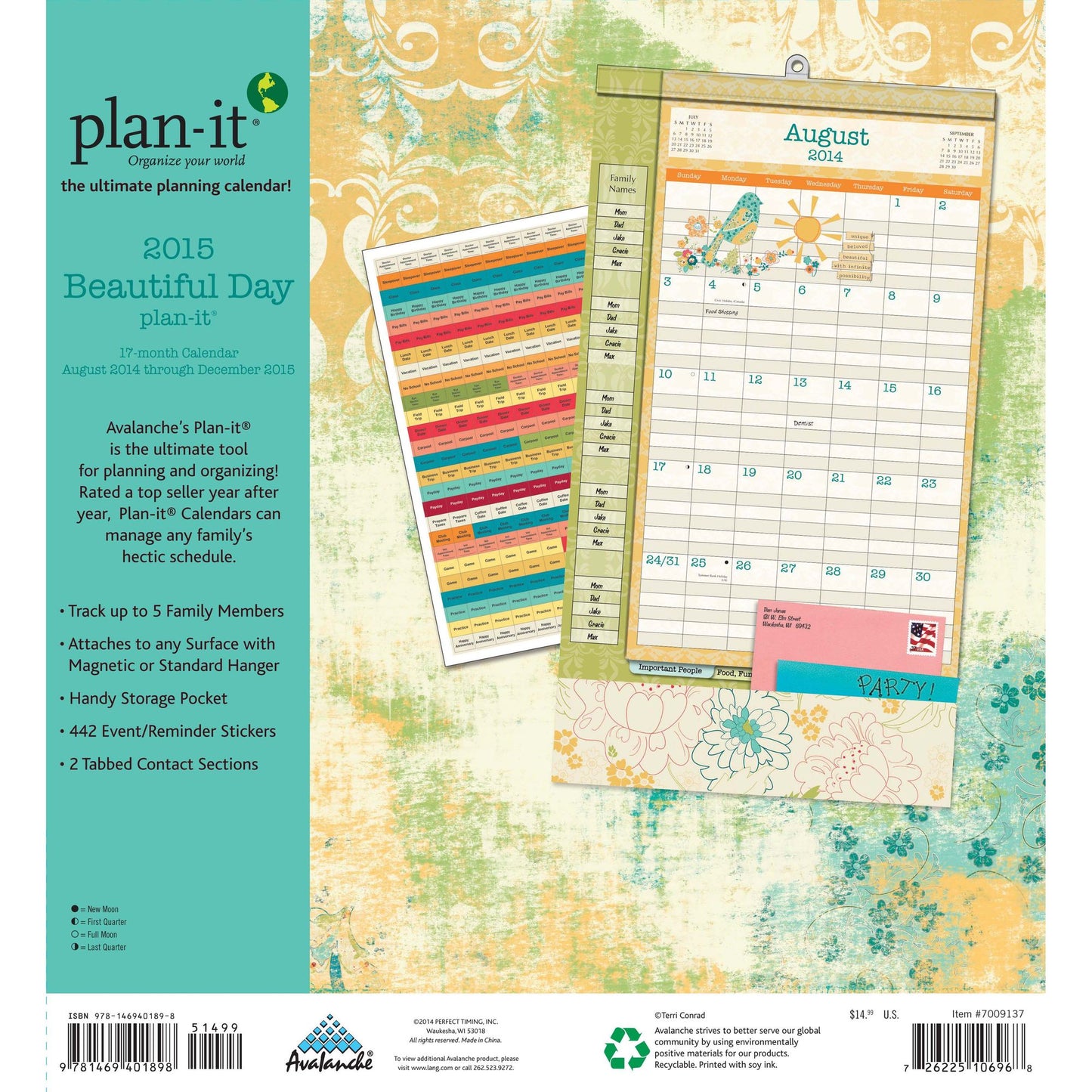 Beautiful Day Plan-It 17-Month August 2014 - December 2015 Calendar
