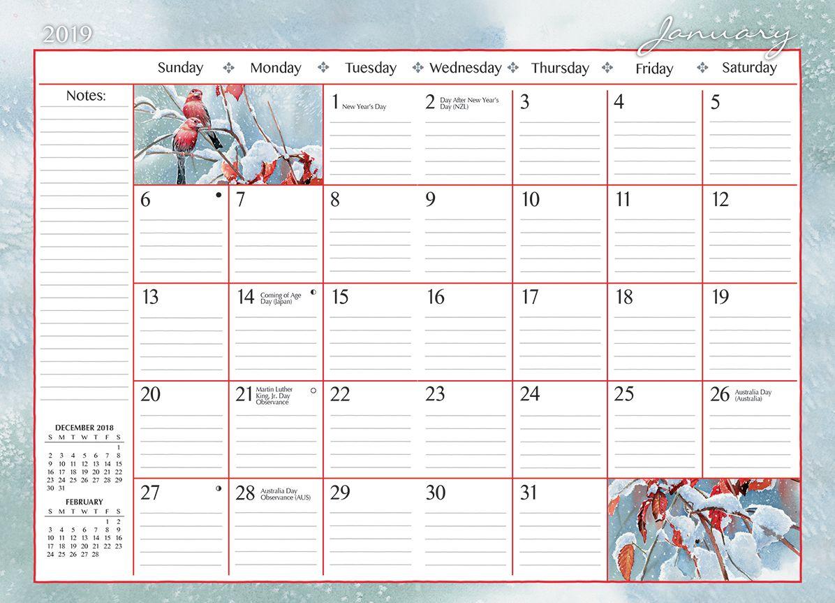 Songbirds 2019 4.5 X 6.5 Monthly Pocket Planner