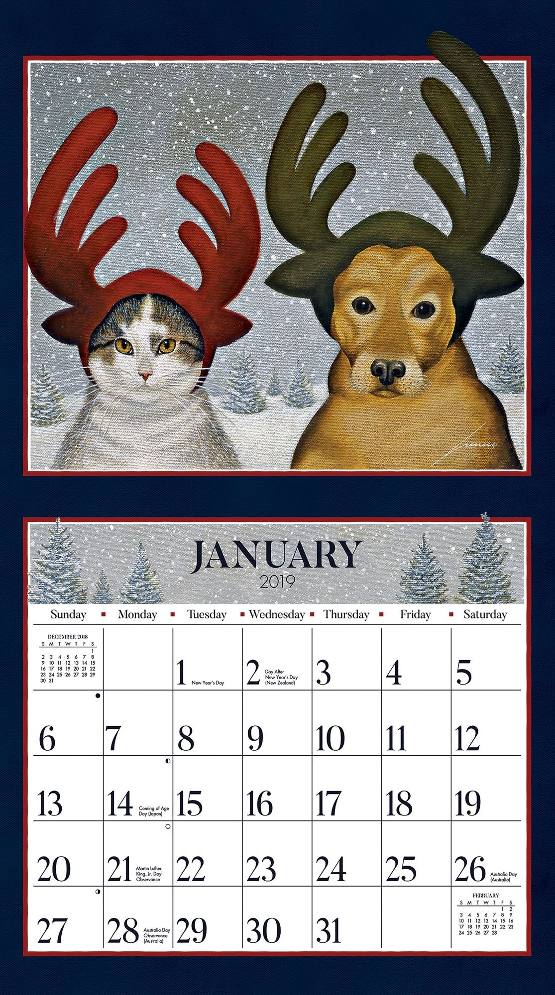 American Cat 2019 14x12.5 Wall Calendar