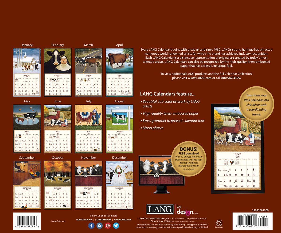 Cows Cows Cows 2019 14x12.5 Wall Calendar