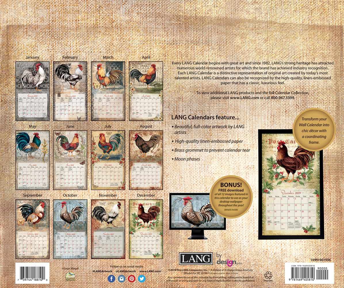 Proud Rooster 2019 14x12.5 Wall Calendar