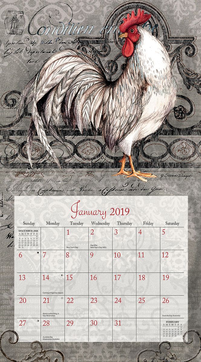 Proud Rooster 2019 14x12.5 Wall Calendar
