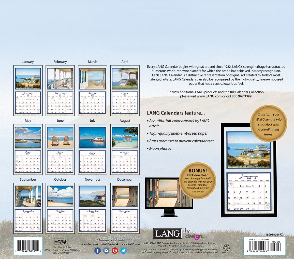 Seaside 2019 14x12.5 Wall Calendar