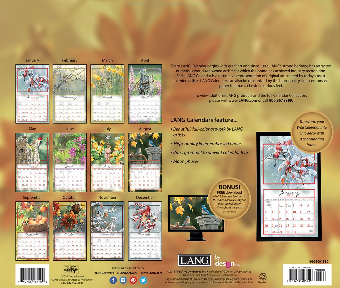Songbirds 2019 14x12.5 Wall Calendar