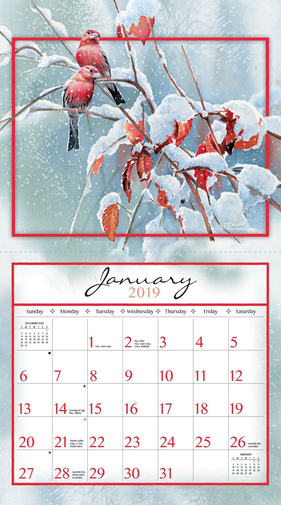 Songbirds 2019 14x12.5 Wall Calendar
