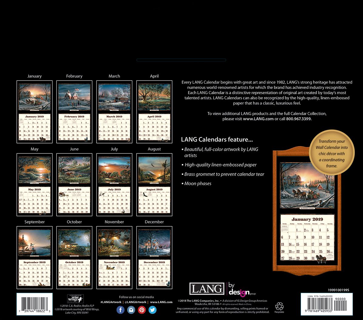 Terry Redlin 2019 14x12.5 Wall Calendar