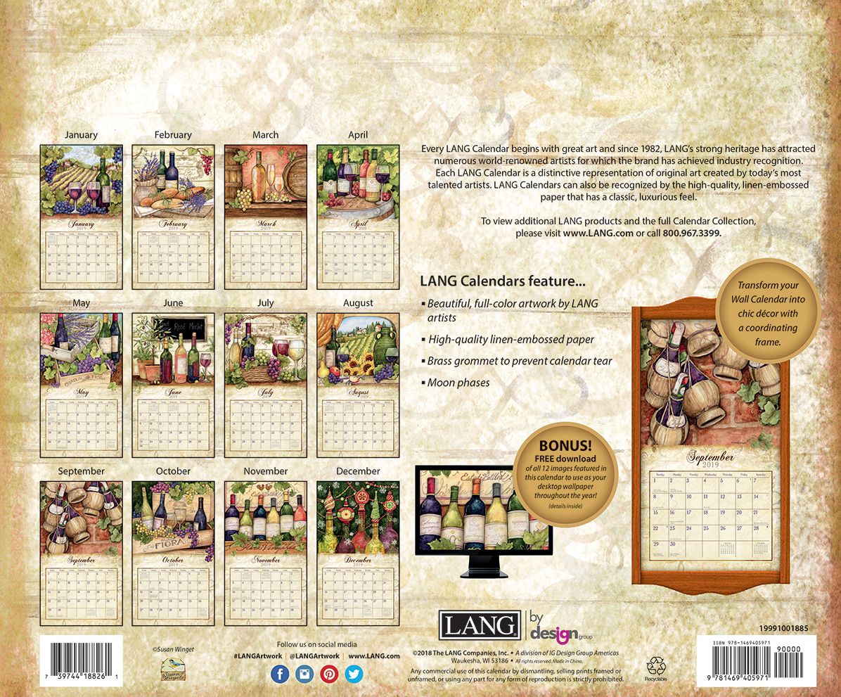 Wine Country 2019 14x12.5 Wall Calendar