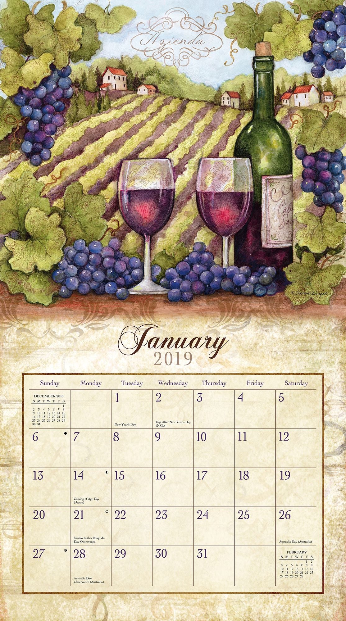 Wine Country 2019 14x12.5 Wall Calendar