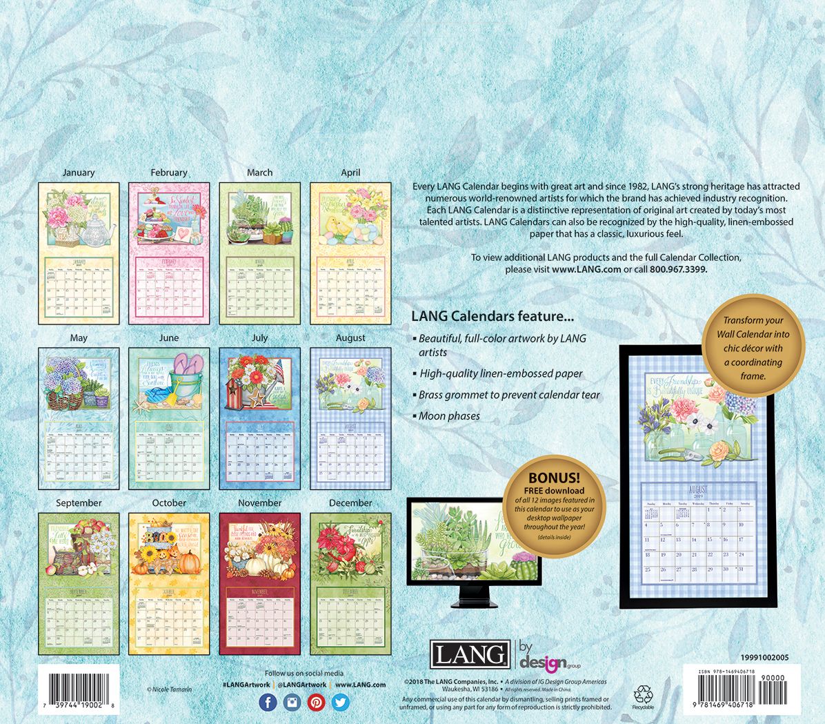 Abundant Friendship 2019 14x12.5 Wall Calendar