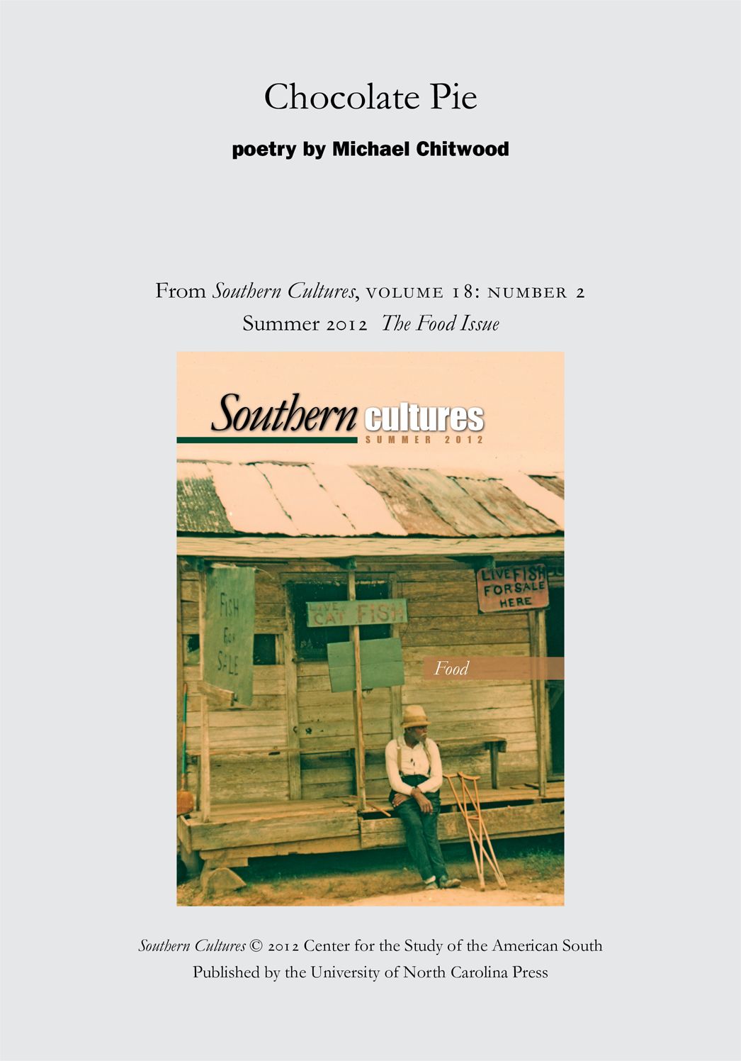 Chocolate Pie: Poetry from Southern Cultures 18:2, Summer 2012: The Special Issue on Food